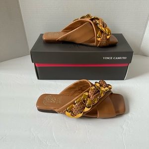 Vince Camuto Azori Chain Sandals Caramel Brown Gold 6